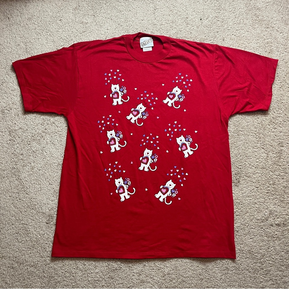Vintage MBC Kitty Cat Heart Night Shirt Red Valentines One Size Fits Most